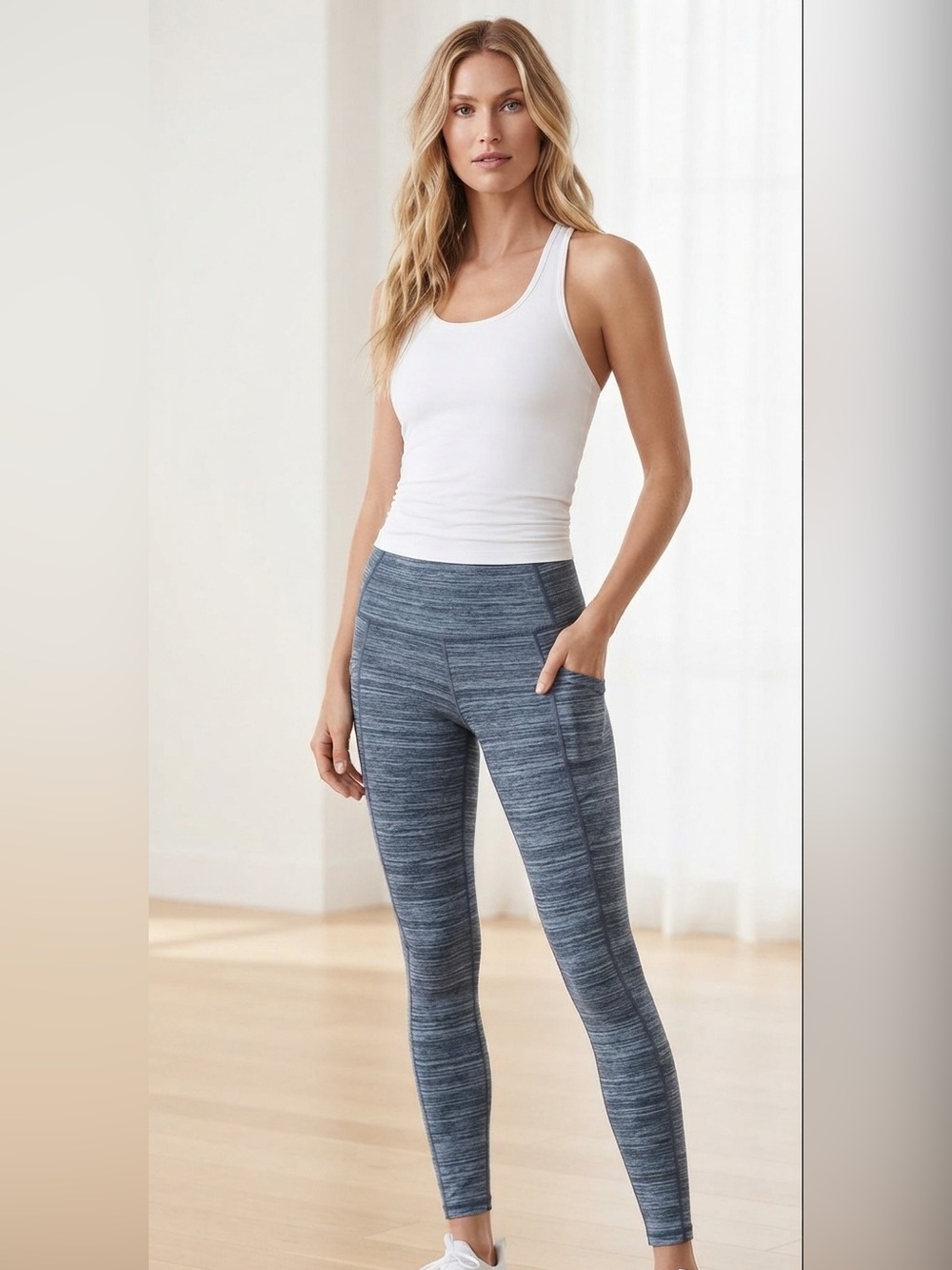 Athleta Blue-Gray Leggings with side pockets